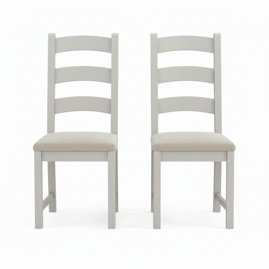 Salford Pair of Beige Ladderback Dining Chairs - Ladder Dining Chair - Pair Stone Grey / Beige Fabric Sterling Home 1