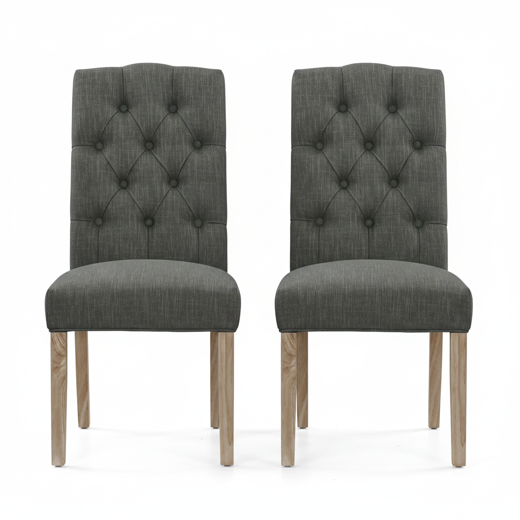 Salford Pair of Charcoal Buttonback Dining Chairs - Button Back Chair - Pair Charcoal / White Wash Leg Sterling Home 1