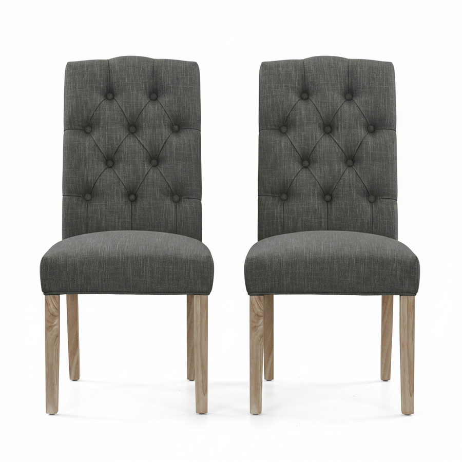 Salford Pair of Charcoal Buttonback Dining Chairs - Button Back Chair - Pair Charcoal / White Wash Leg Sterling Home 1