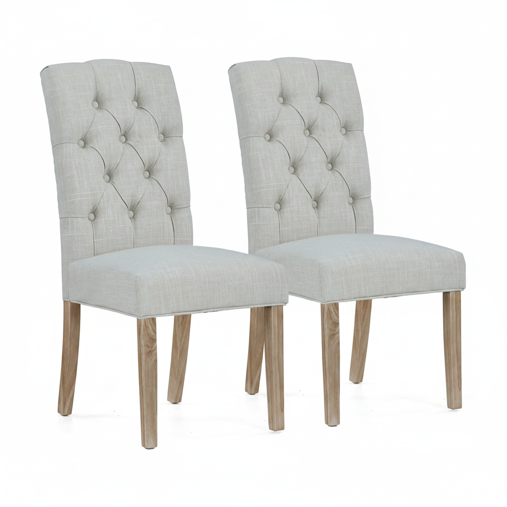 Salford Pair of Natural Buttonback Dining Chairs - Button Back Chair - Pair Natural / White Wash Leg Sterling Home 1