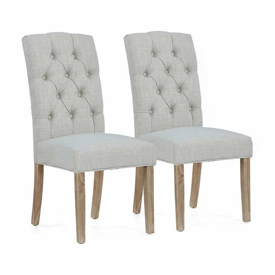 Salford Pair of Natural Buttonback Dining Chairs - Button Back Chair - Pair Natural / White Wash Leg Sterling Home 1