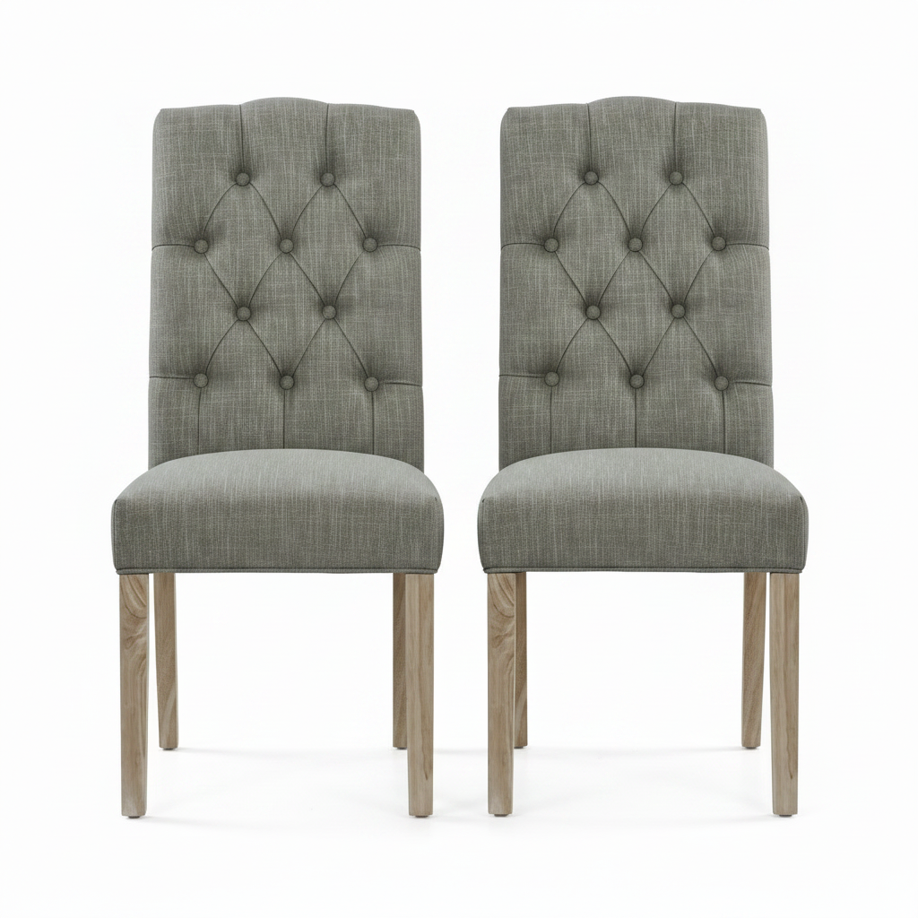 Salford Pair of Grey Buttonback Dining Chairs - Button Back Chair - Pair Grey / White Wash Leg Sterling Home 1