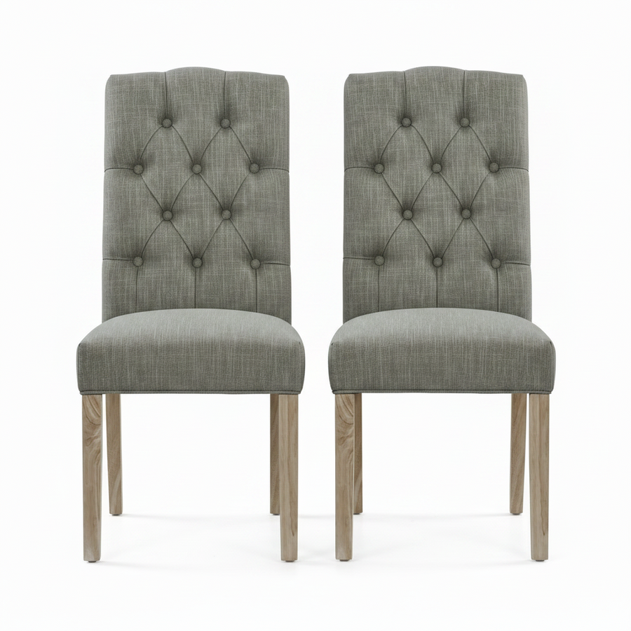 Salford Pair of Grey Buttonback Dining Chairs - Button Back Chair - Pair Grey / White Wash Leg Sterling Home 1