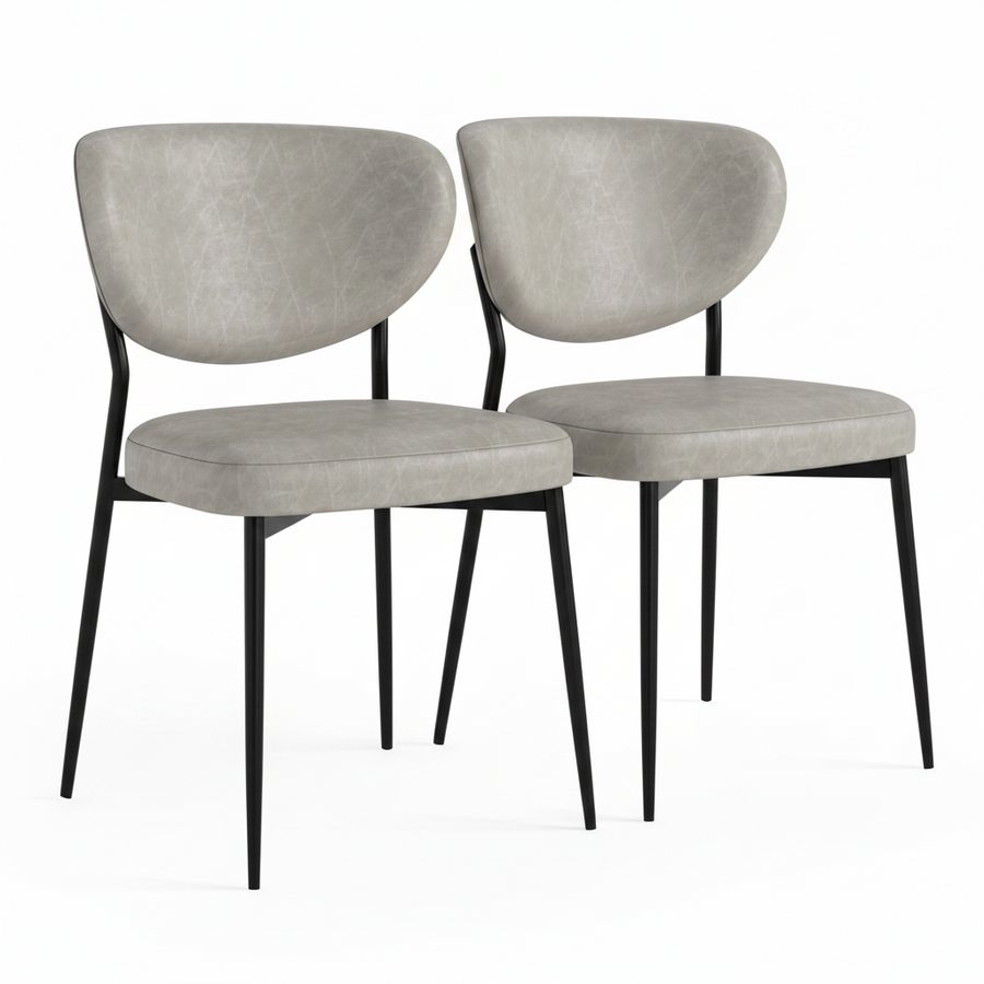 Lola Pair of Grey Dining Chairs - Lola Chair - Pair Grey Leather Look Sterling Home 1