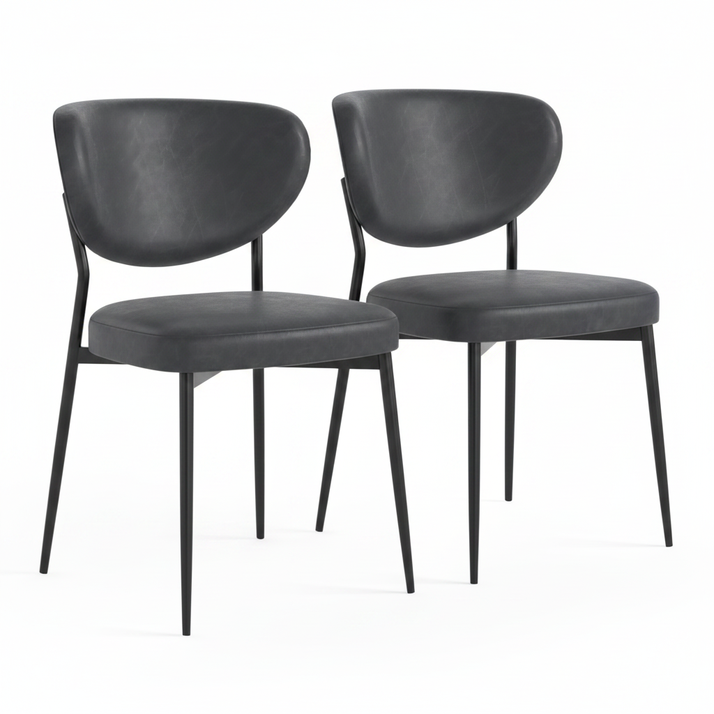 Lola Pair of Charcoal Dining Chairs - Lola Chair - Pair Charcoal Leather Look Sterling Home 1