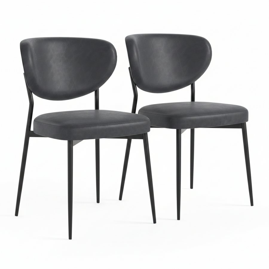 Lola Pair of Charcoal Dining Chairs - Lola Chair - Pair Charcoal Leather Look Sterling Home 1