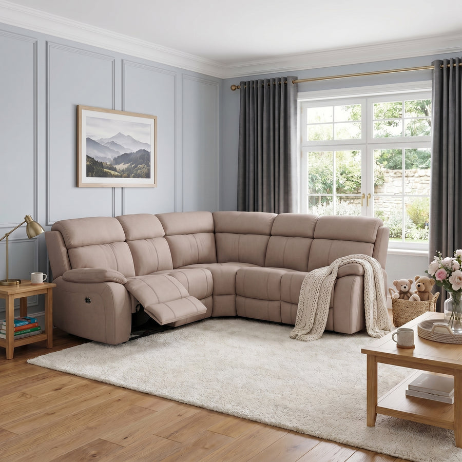 Galaxy Corner Recliner Sofa - Combination 3 2 Corner 2 with 2 Power Recliners Fabric - Left Hand Facing - Power Recliner with USB