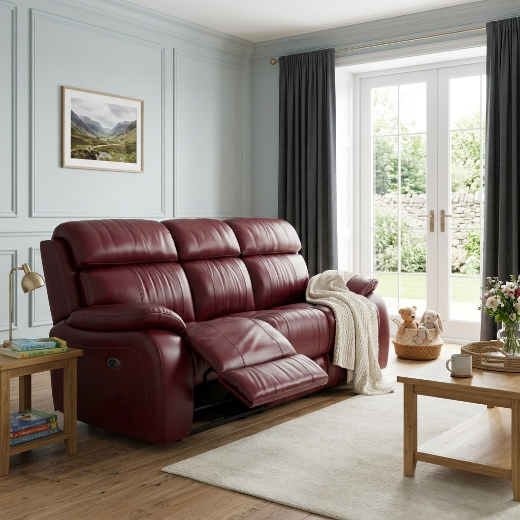 Galaxy 3 Seater Recliner Sofa - 3 Seater Sofa 2 Power Recliners Fabric - Power Recliner with USB 3 Seater Sofas Sterling Home 2