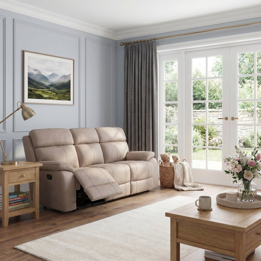 Galaxy 3 Seater Recliner Sofa - 3 Seater Sofa 2 Power Recliners Fabric - Power Recliner with USB 3 Seater Sofas Sterling Home 2