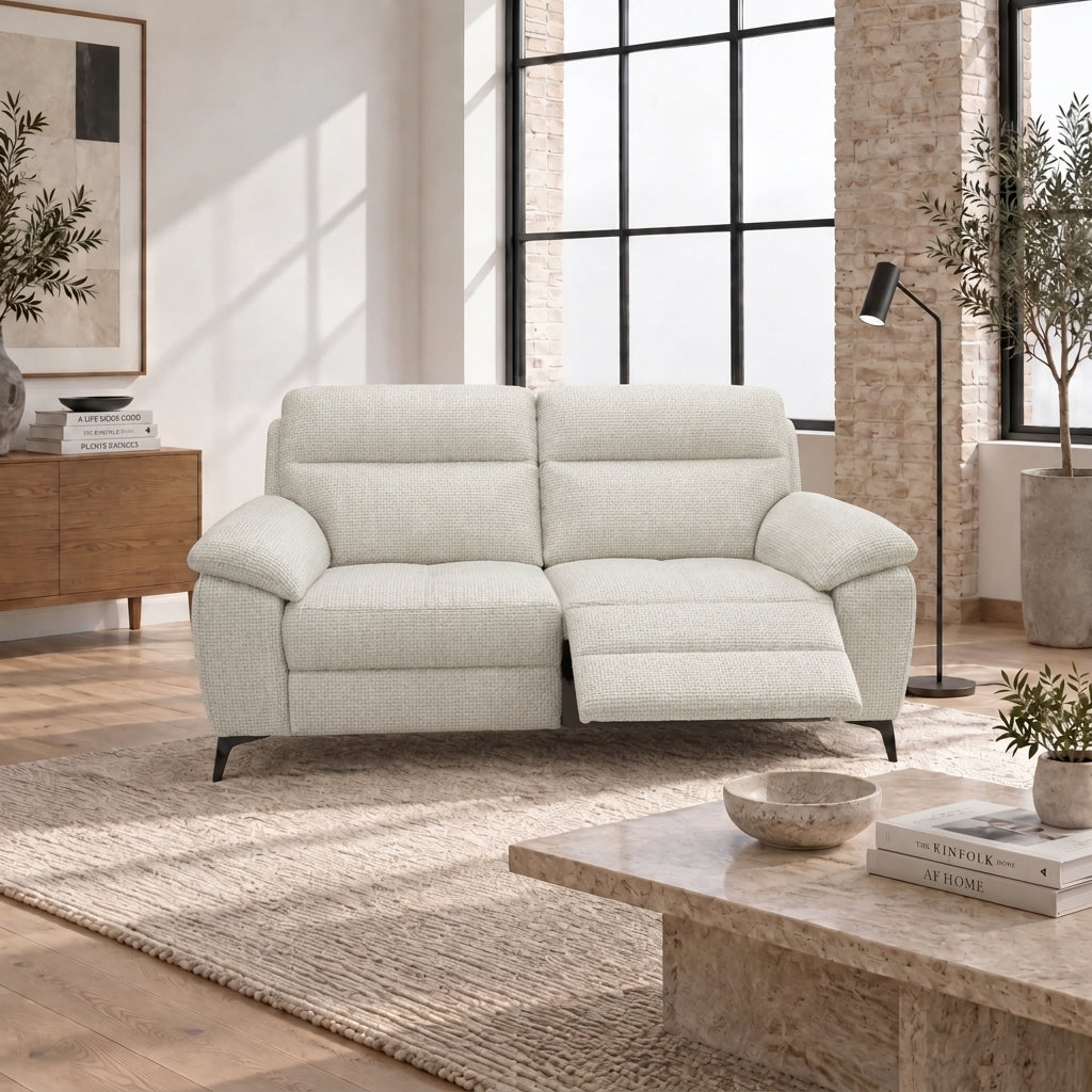 Nicoletti Vivaldi 2 Seater Recliner Sofa On Legs - 2 Seater Double Power Recliner on Legs NA/NE - Power Recliner with USB-C — Gaston 701 Bianco, gallery image 1