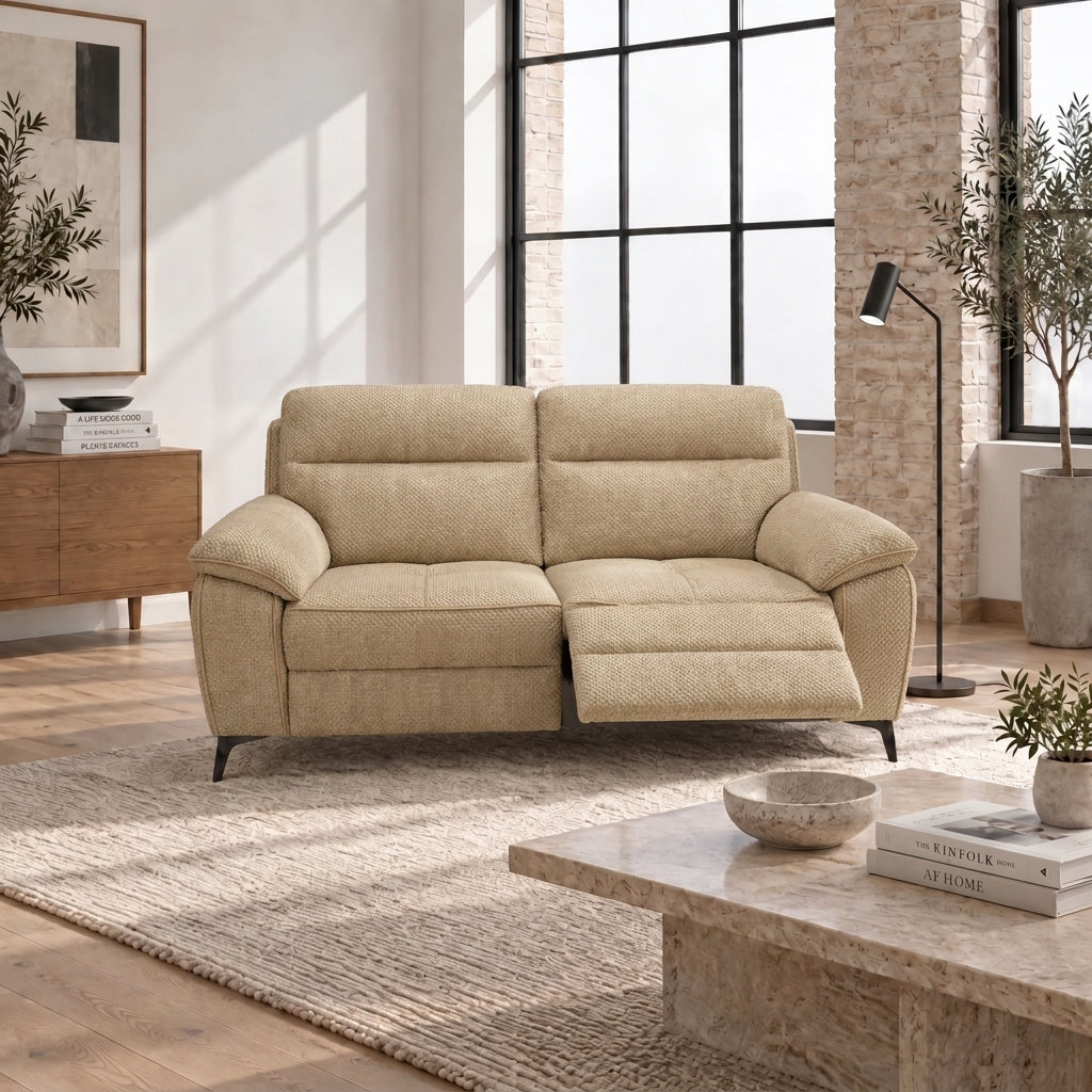 Nicoletti Vivaldi 2 Seater Recliner Sofa On Legs - 2 Seater Double Power Recliner on Legs NA/NE - Power Recliner with USB-C — Gaston 7104 Beige, gallery image 1