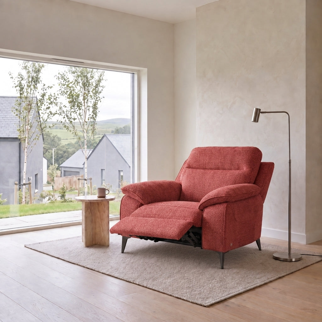 Nicoletti Vivaldi Recliner Armchair On Legs  - Power Recliner Chair on Legs NA/NE - Power Recliner with USB-C — Gaston 713 Amaranto, gallery image 1