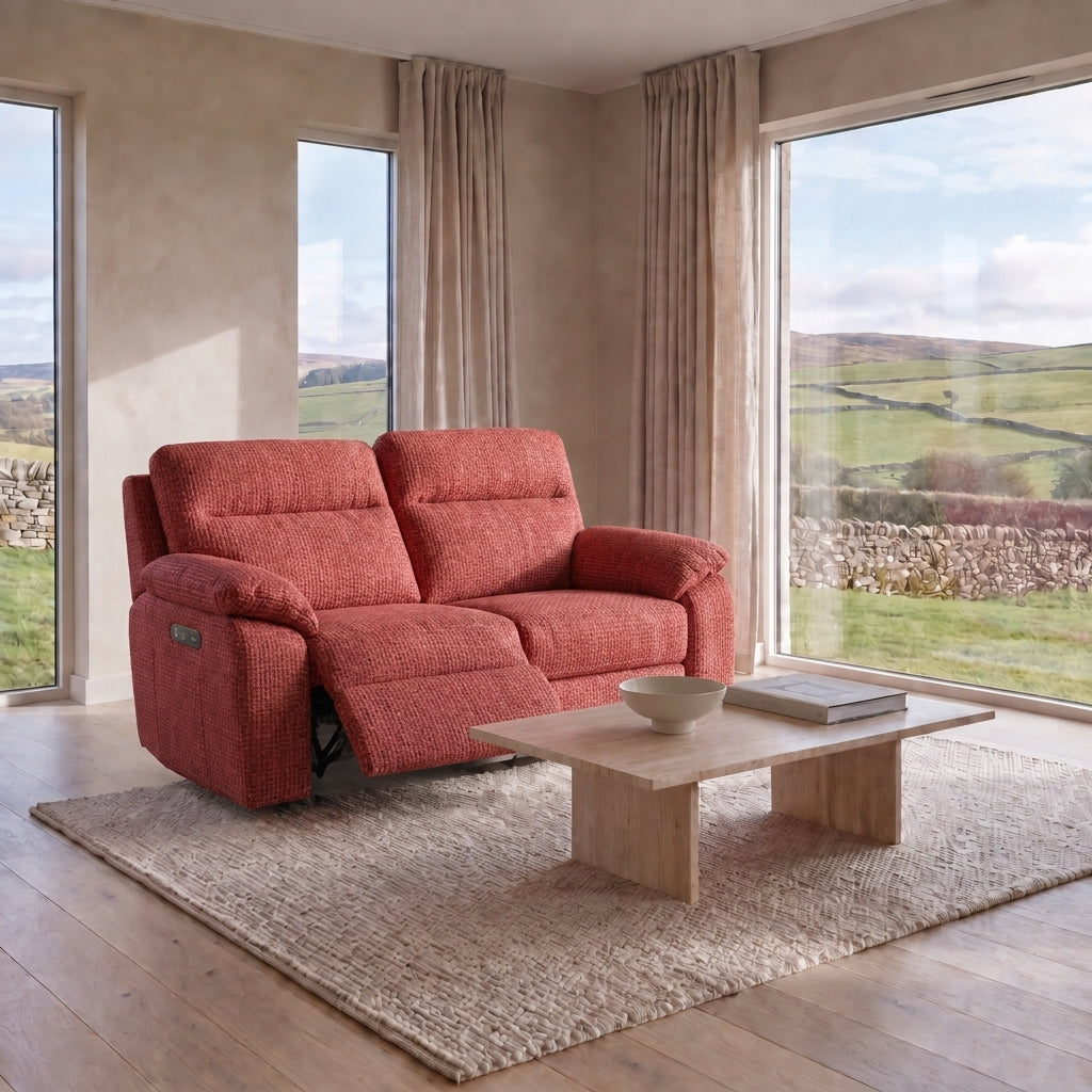 Nicoletti Vivaldi 2 Seater Recliner Sofa - 2 Seater Double Power Recliner NA/NE - Power Recliner with USB-C — Gaston 713 Amaranto, gallery image 1