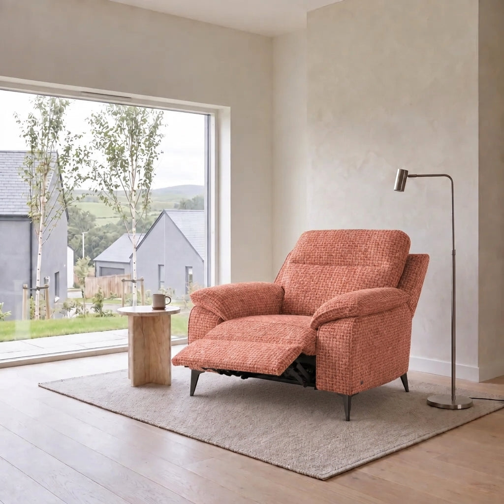 Nicoletti Vivaldi Recliner Armchair On Legs  - Power Recliner Chair on Legs NA/NE - Power Recliner with USB-C — Gaston 724 Corallo, gallery image 1