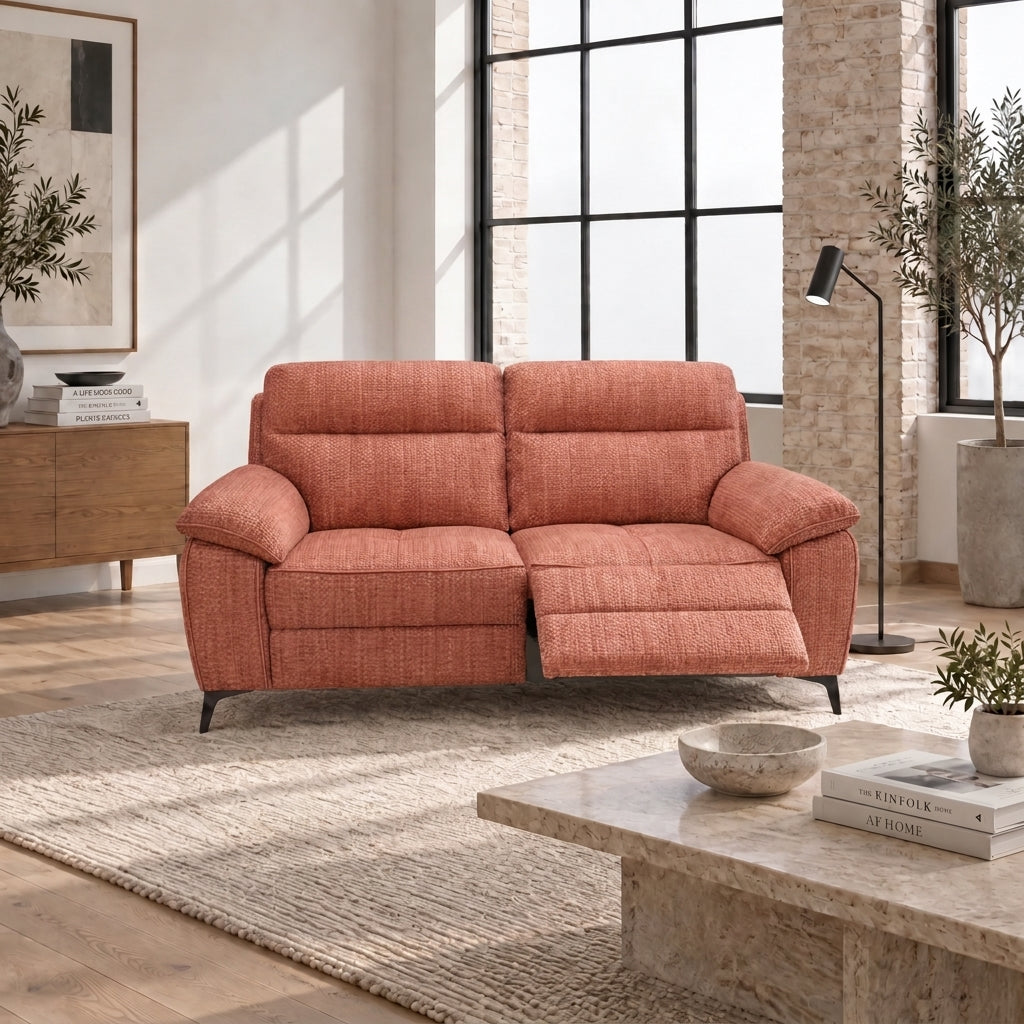 Nicoletti Vivaldi 2 Seater Recliner Sofa On Legs - 2 Seater Double Power Recliner on Legs NA/NE - Power Recliner with USB-C — Gaston 724 Corallo, gallery image 1
