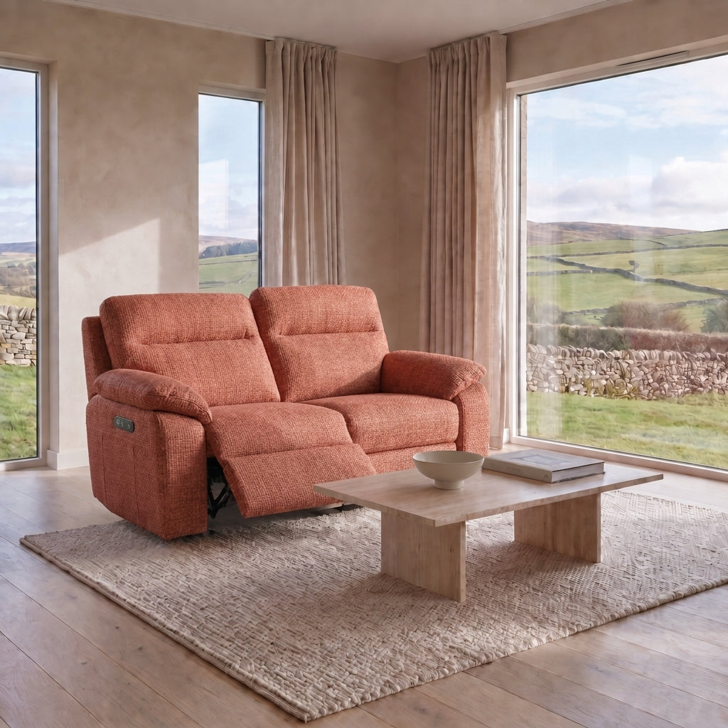 Nicoletti Vivaldi 2 Seater Recliner Sofa - 2 Seater Double Power Recliner NA/NE - Power Recliner with USB-C — Gaston 724 Corallo, gallery image 1