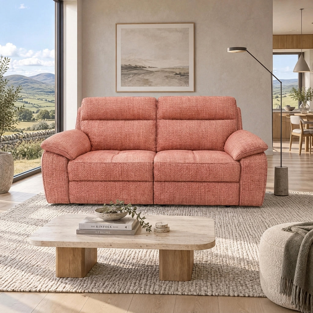 Nicoletti Vivaldi 3 Seater Recliner Sofa    - 3 Seater Double Power Recliner NA/NE  - Power Recliner with USB-C — Gaston 724 Corallo, gallery image 1