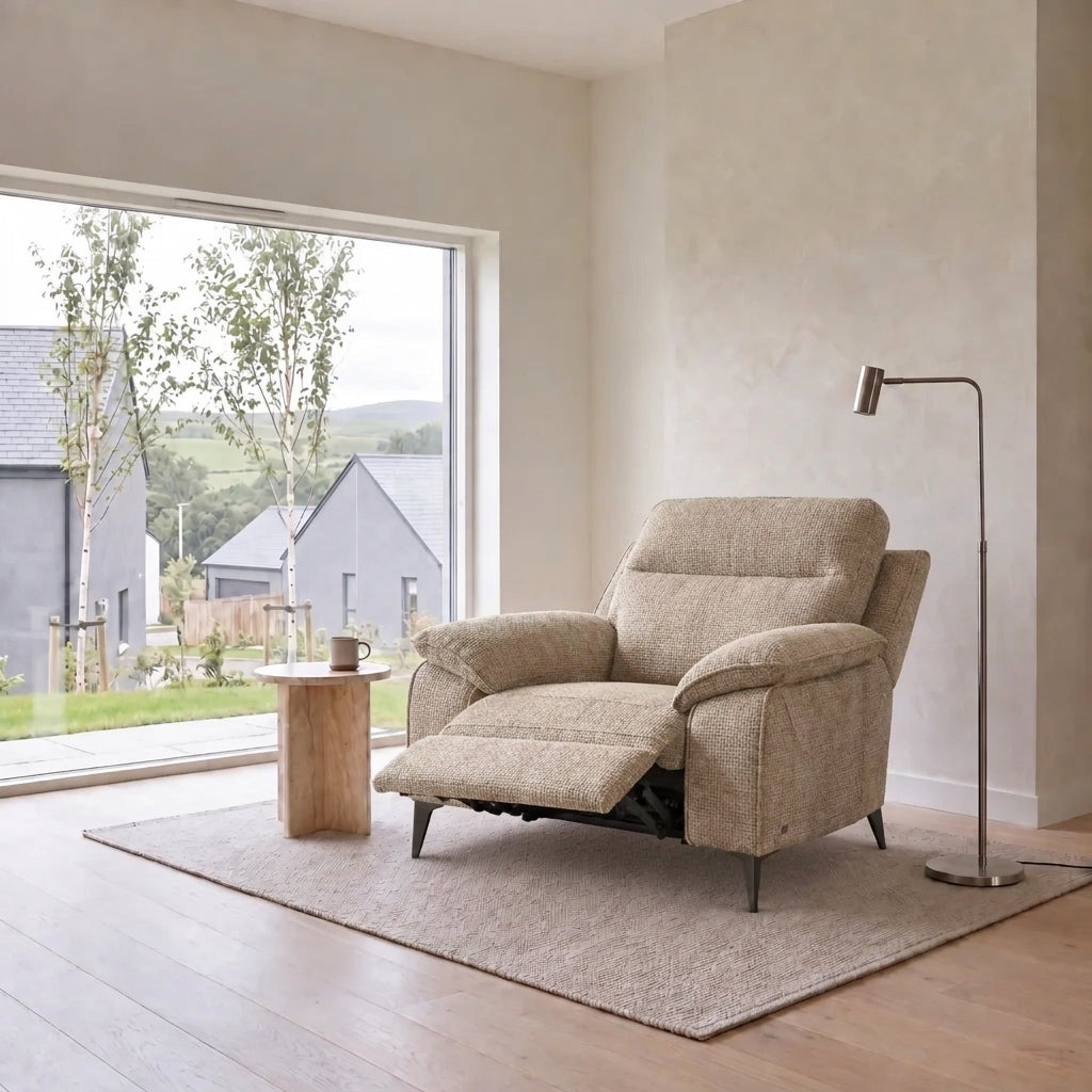 Nicoletti Vivaldi Recliner Armchair On Legs  - Power Recliner Chair on Legs NA/NE - Power Recliner with USB-C — Gaston 734 Sabbia, gallery image 1