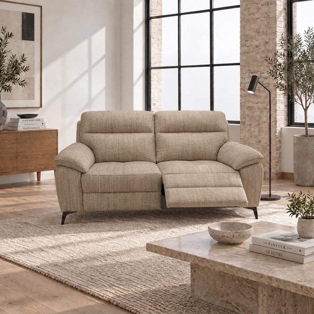 Nicoletti Vivaldi 2 Seater Recliner Sofa On Legs - 2 Seater Double Power Recliner on Legs NA/NE - Power Recliner with USB-C — Gaston 734 Sabbia, gallery image 1