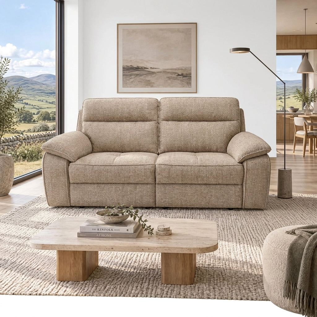 Nicoletti Vivaldi 3 Seater Recliner Sofa    - 3 Seater Double Power Recliner NA/NE  - Power Recliner with USB-C — Gaston 734 Sabbia, gallery image 1