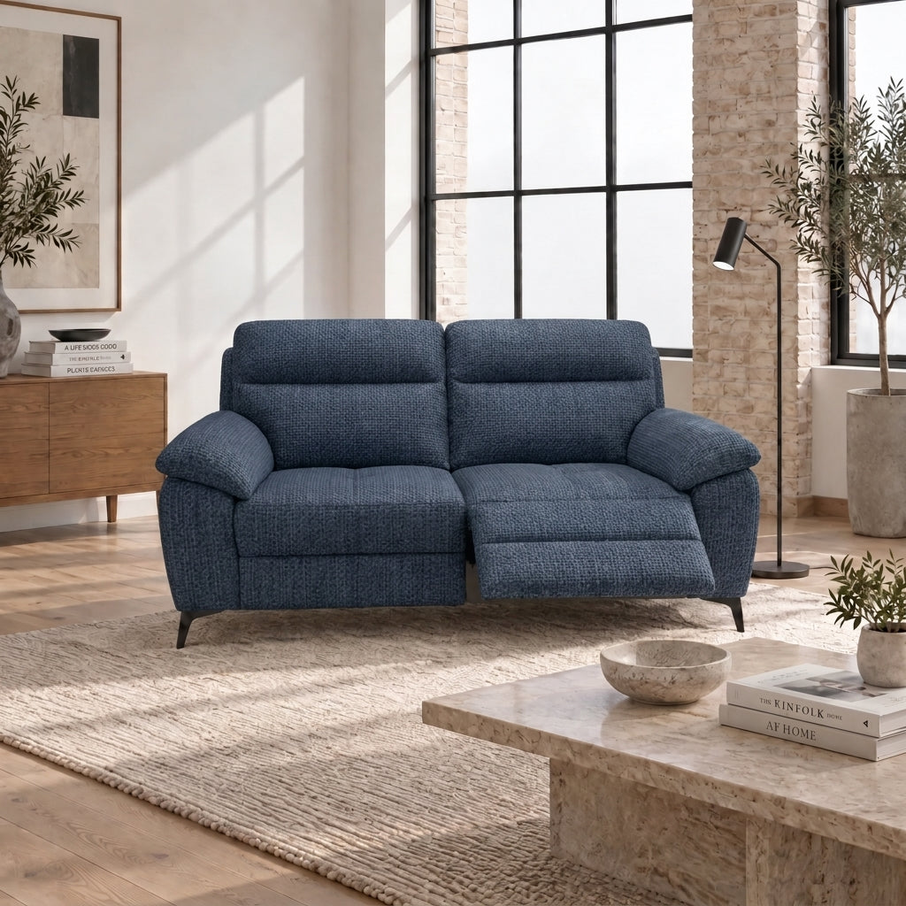 Nicoletti Vivaldi 2 Seater Recliner Sofa On Legs - 2 Seater Double Power Recliner on Legs NA/NE - Power Recliner with USB-C — Gaston 737 Blu, gallery image 1