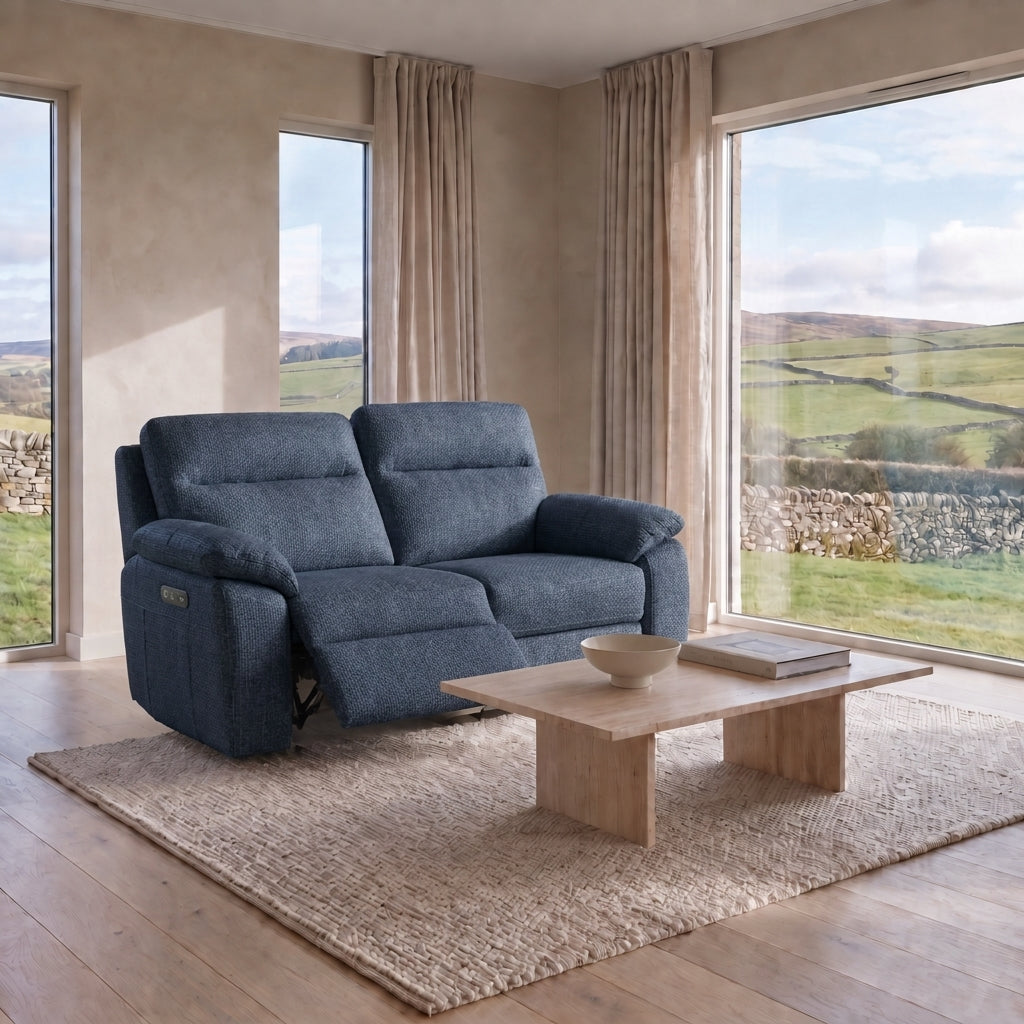 Nicoletti Vivaldi 2 Seater Recliner Sofa - 2 Seater Double Power Recliner NA/NE - Power Recliner with USB-C — Gaston 737 Blu, gallery image 1