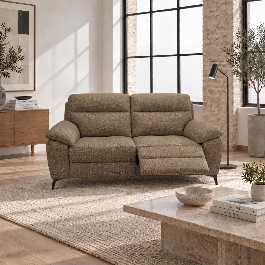 Nicoletti Vivaldi 2 Seater Recliner Sofa On Legs - 2 Seater Double Power Recliner on Legs NA/NE - Power Recliner with USB-C — Gaston 744 Nocciola, gallery image 1
