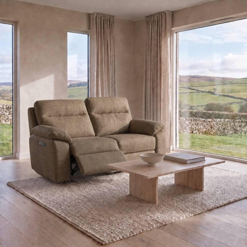 Nicoletti Vivaldi 2 Seater Recliner Sofa - 2 Seater Double Power Recliner NA/NE - Power Recliner with USB-C — Gaston 744 Nocciola, gallery image 1
