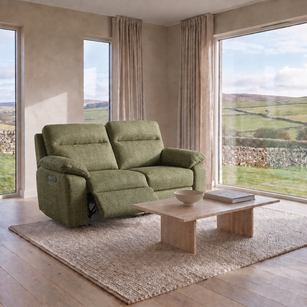 Nicoletti Vivaldi 2 Seater Recliner Sofa - 2 Seater Double Power Recliner NA/NE - Power Recliner with USB-C — Gaston 748 Salvia, gallery image 1
