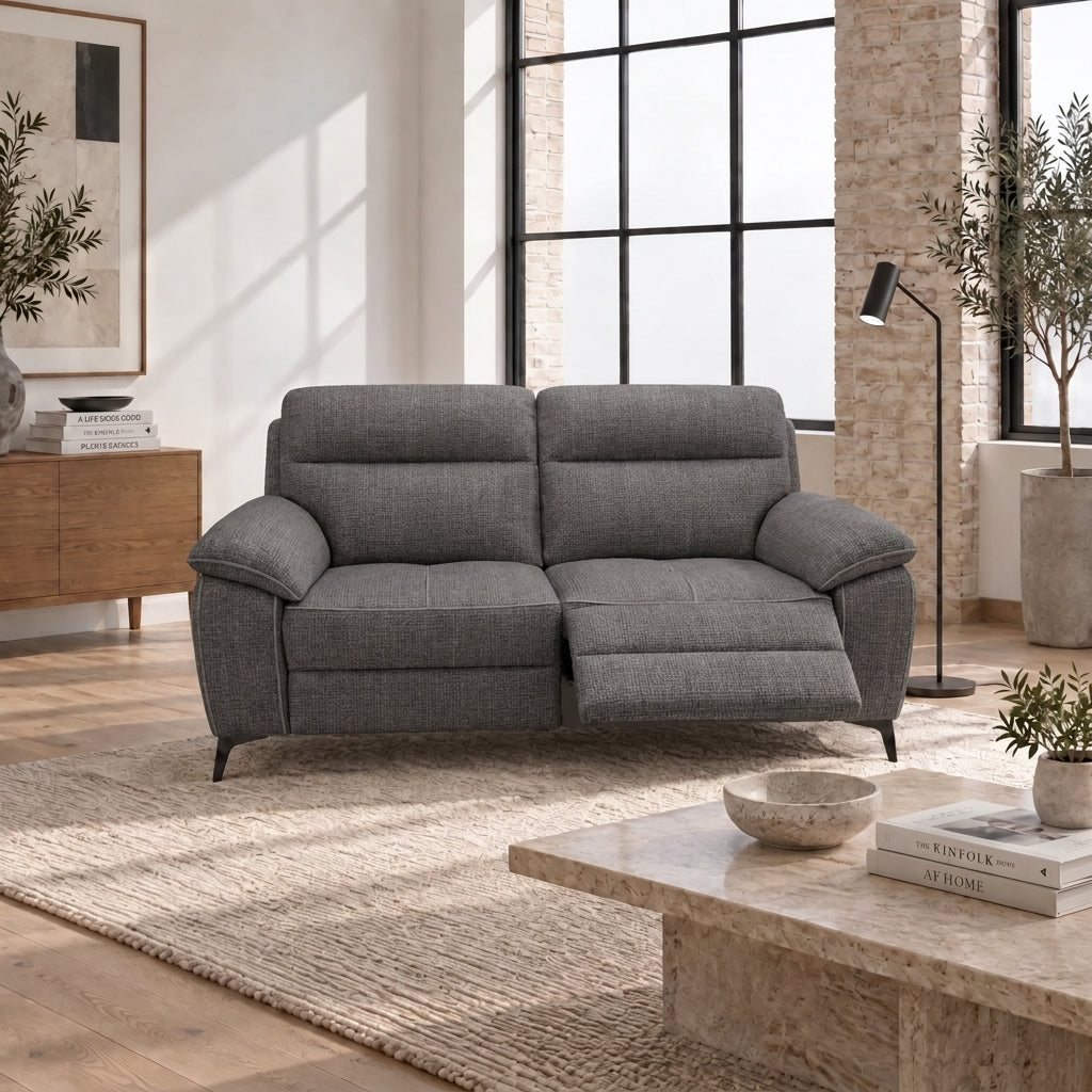Nicoletti Vivaldi 2 Seater Recliner Sofa On Legs - 2 Seater Double Power Recliner on Legs NA/NE - Power Recliner with USB-C — Gaston 766 Fumo, gallery image 1