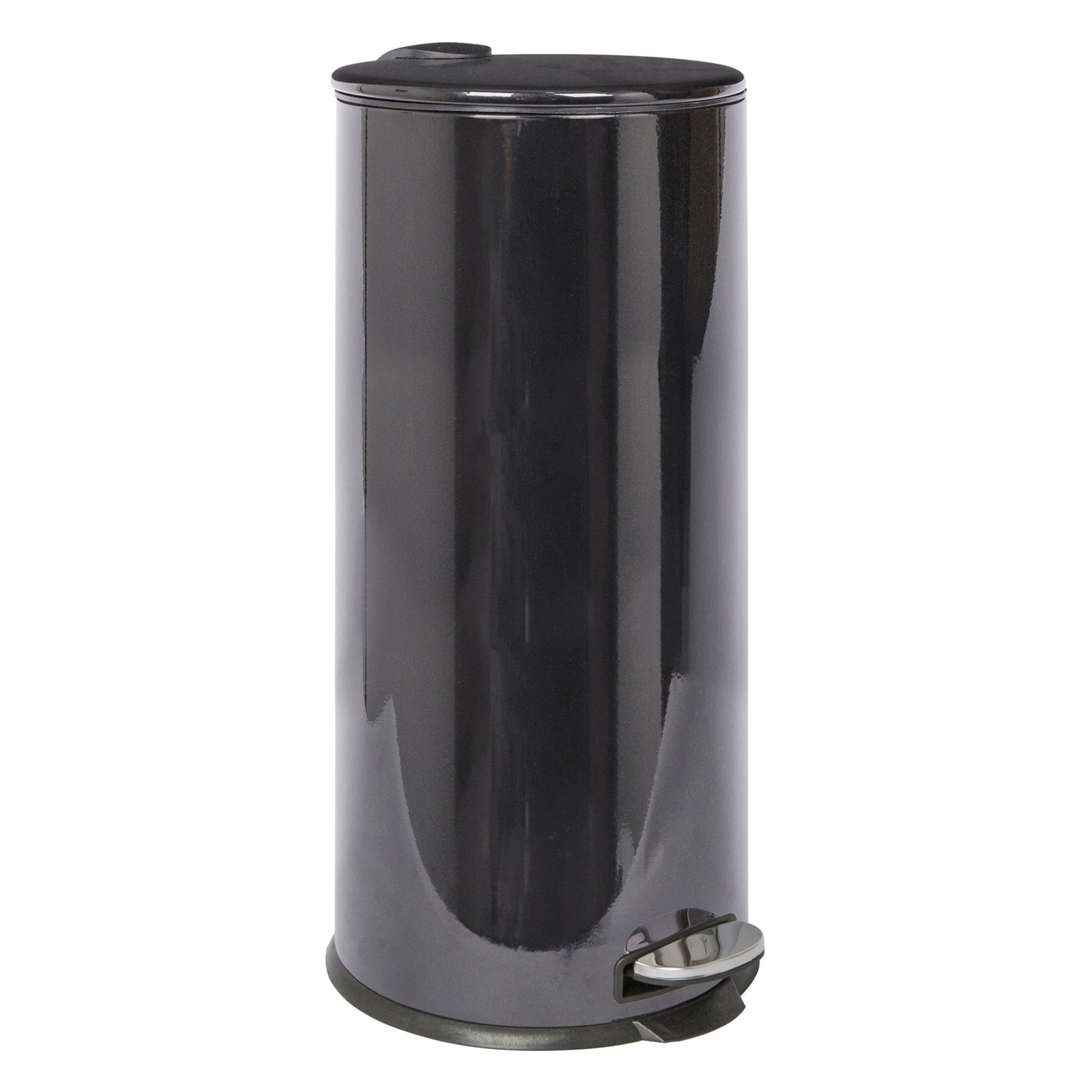 Black Round Stainless Steel Kitchen Pedal Bin - Round Pedal Bin Black 30L Sterling Home 1