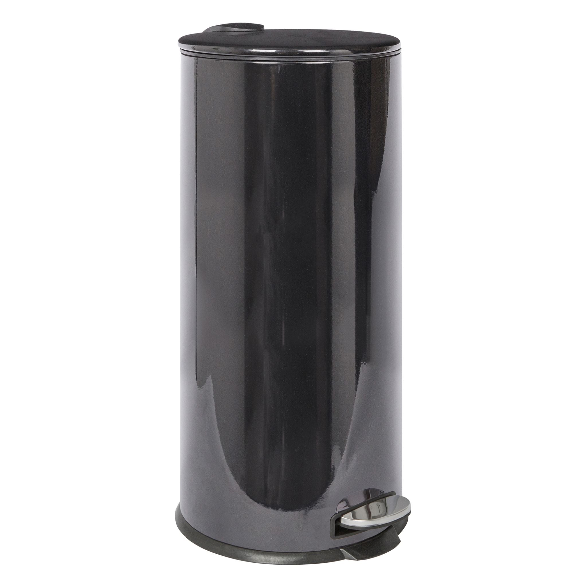 Black Round Stainless Steel Kitchen Pedal Bin - Round Pedal Bin Black 30L Sterling Home 1