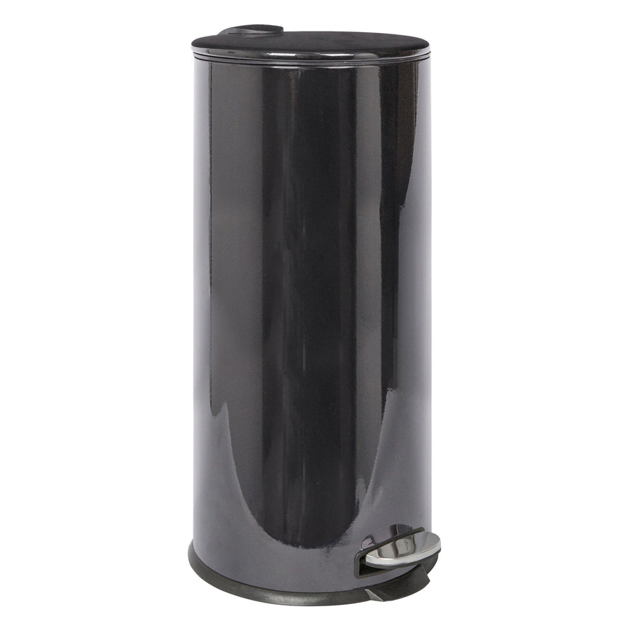 Black Round Stainless Steel Kitchen Pedal Bin - Round Pedal Bin Black 30L Sterling Home 1