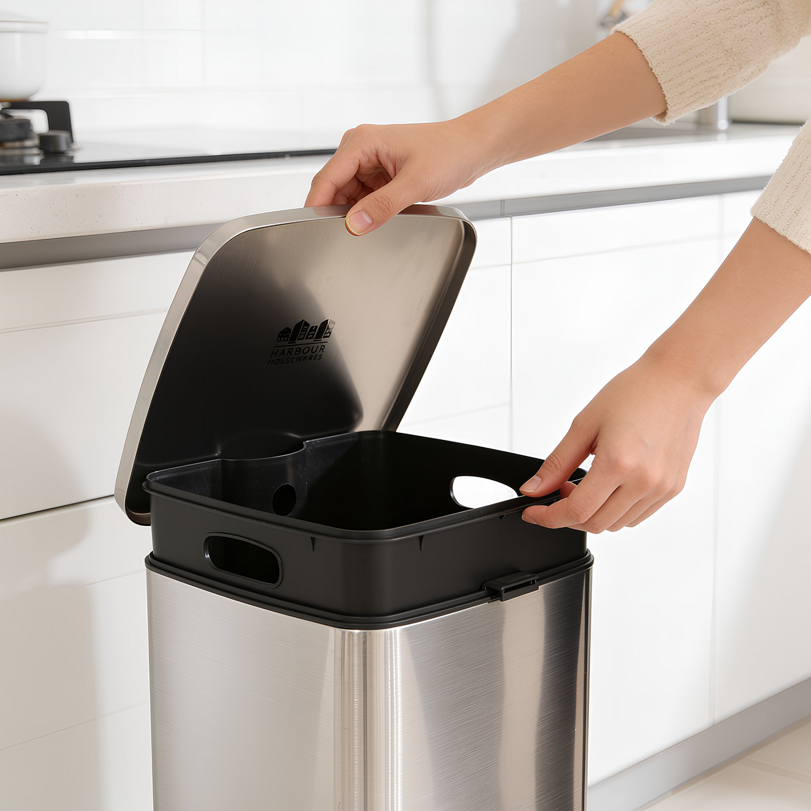 Square Stainless Steel Kitchen Bin - Square Pedal Bin Brushed SS 30L Sterling Home 2