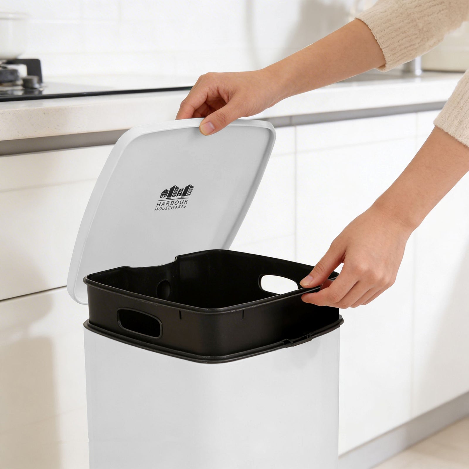 Square Stainless Steel Kitchen Pedal Bn - Square Pedal Bin White 30L Sterling Home 2