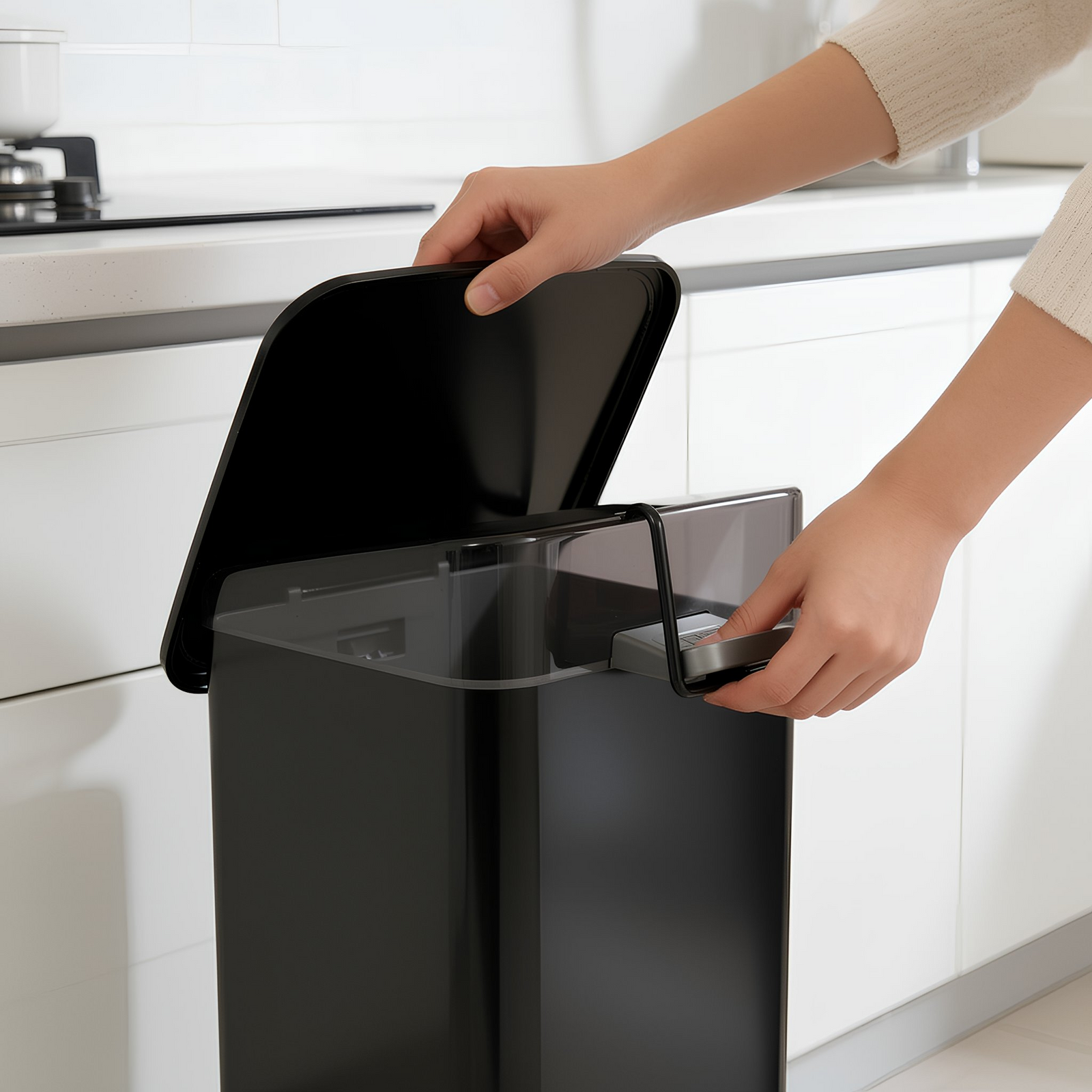 Square Stainless Steel Kitchen Pedal Bin - Square Pedal Bin Black 30L Sterling Home 2