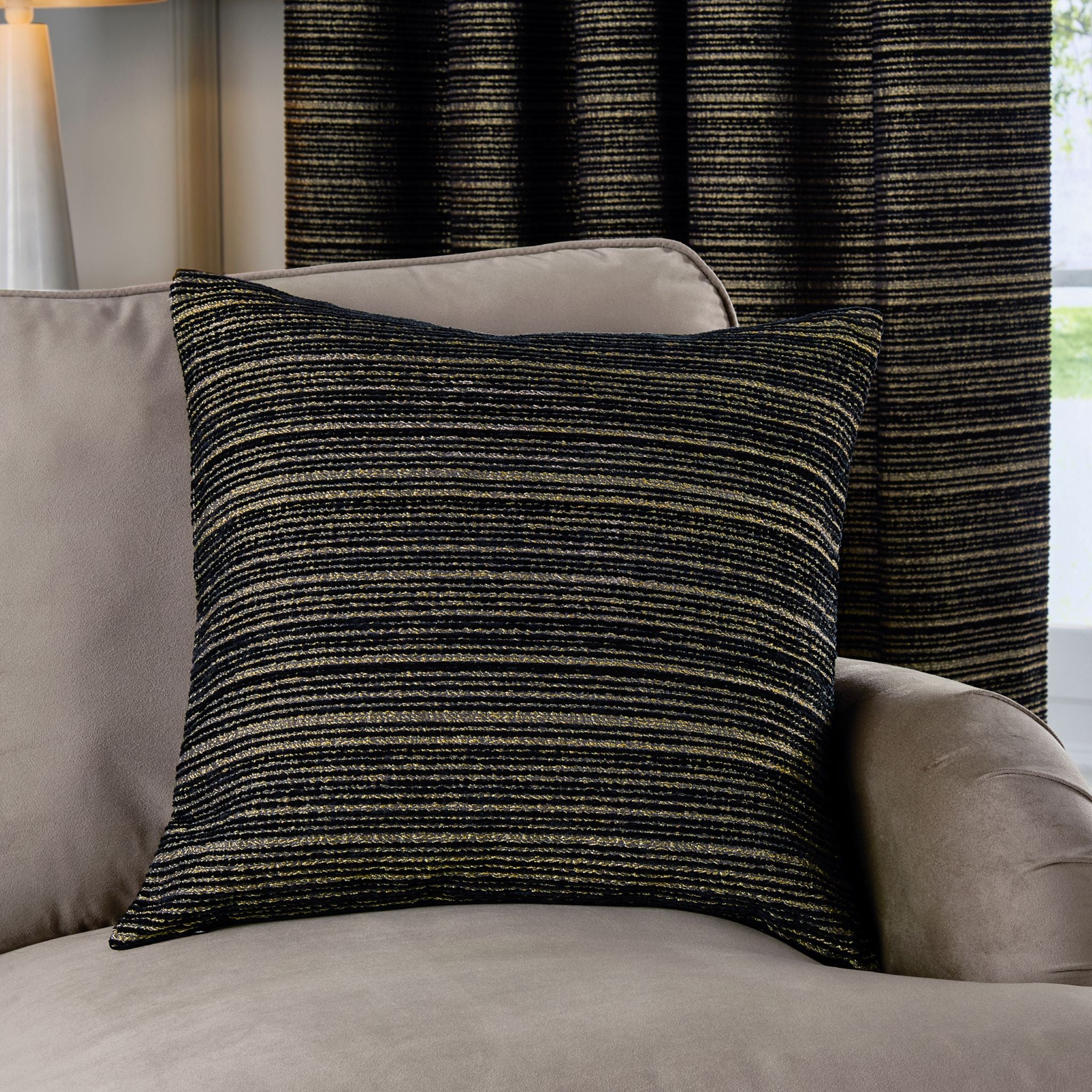 Jupiter Feather Black And Gold Cushion - Jupiter Feather Cushion Black/Gold 50CM Sterling Home 1
