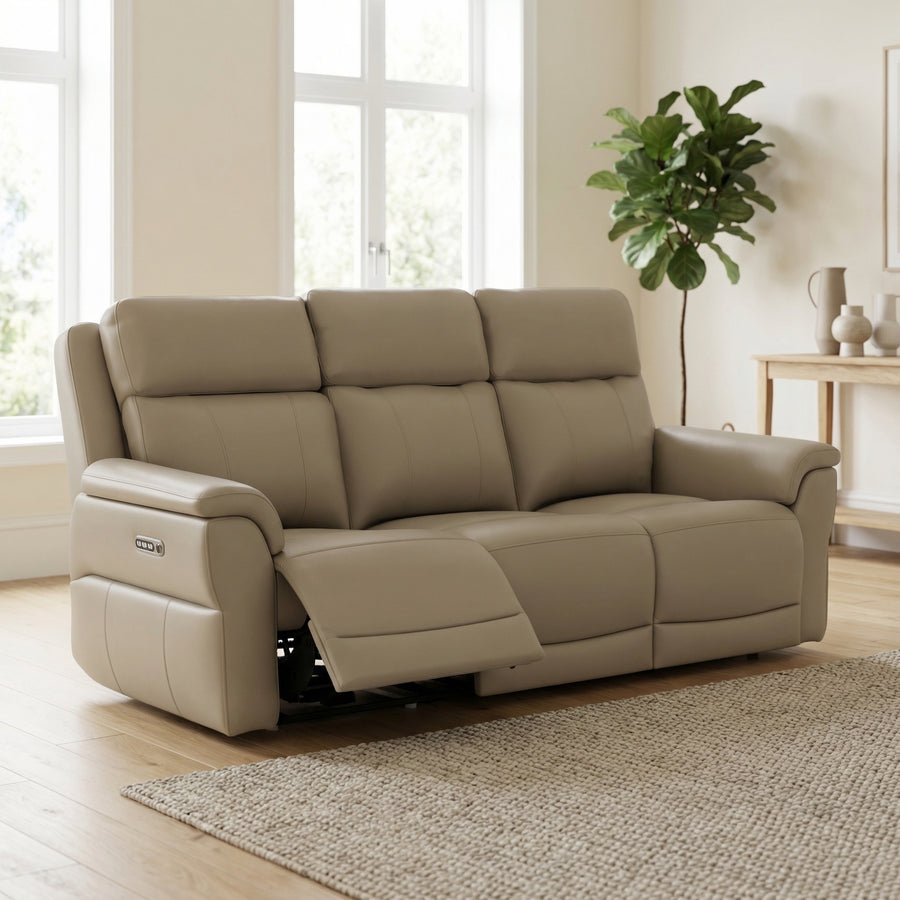 Juno 3 Seater Recliner Sofa - 3 Seater Sofa 2 Power Recliners Lumber Support Cat 60 - Power with Power Lumbar & USB