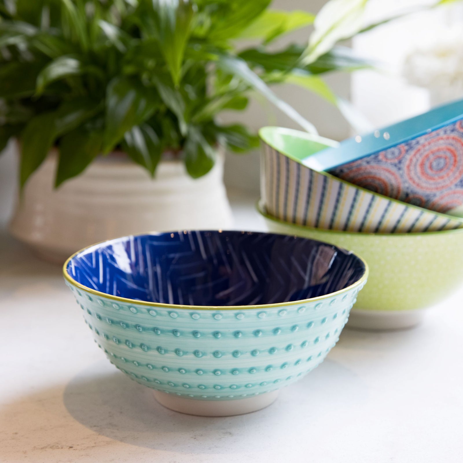 Mikasa Blue Chevron And Spotty Bowl - Mk Bowl 15.5Cm Leafy Indigo Sterling Home 1