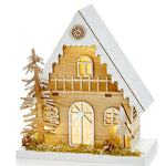 Wooden House With Trees Battery Operated - S BO Lit Wood Christmas House Trees 18CM Sterling Home 1