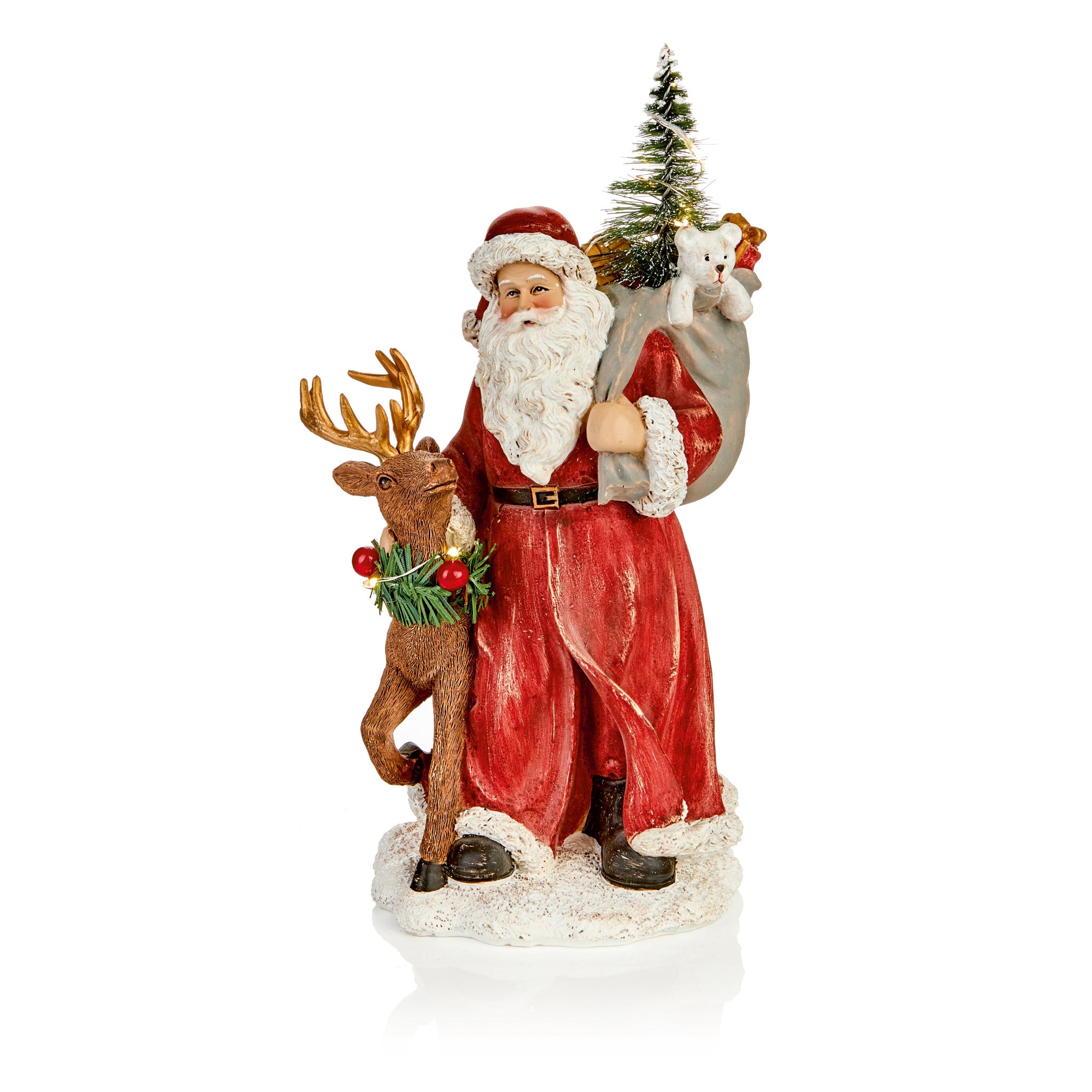 Santa & Deer Battery Operated - C Lit BO Polyresin Santa Deer 22CM Sterling Home 1