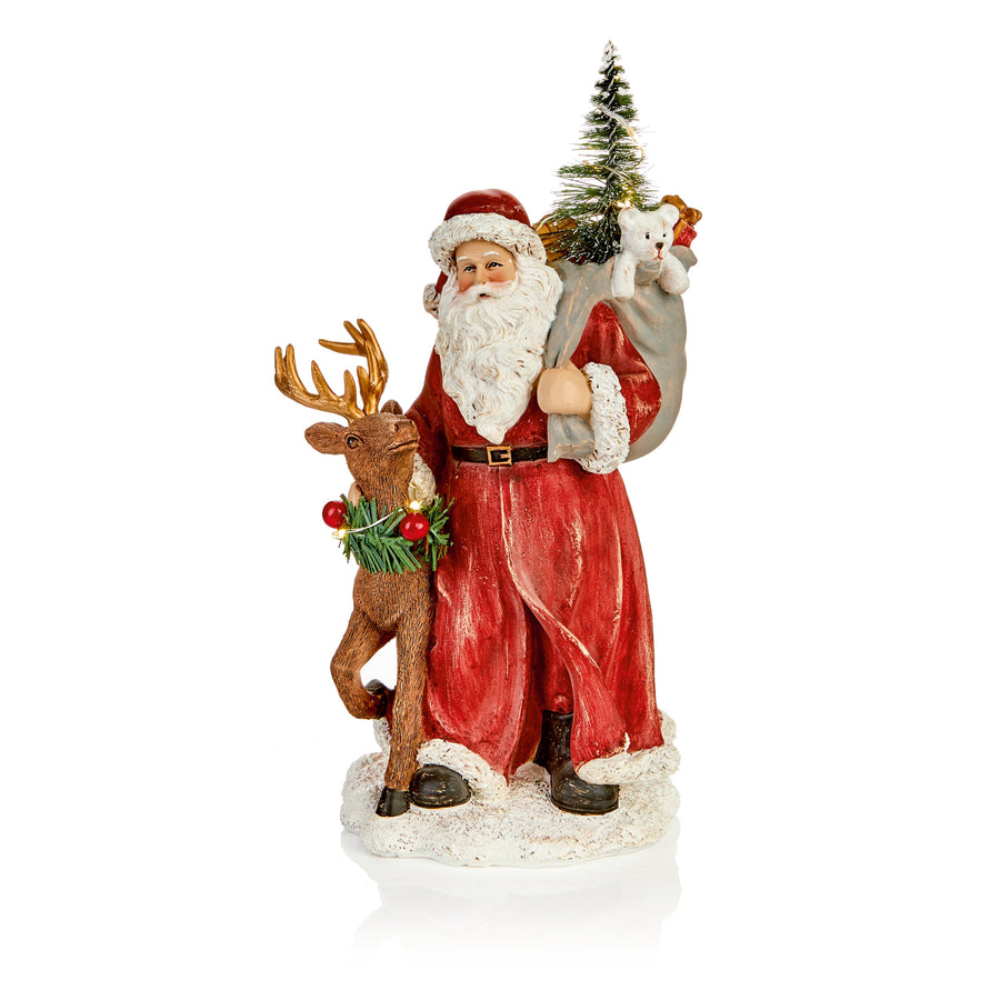 Santa & Deer Battery Operated - C Lit BO Polyresin Santa Deer 22CM Sterling Home 1