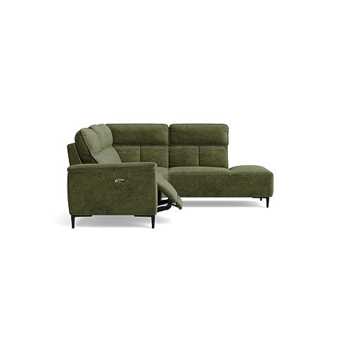 Loma Large Corner Sofa - Combination 2 Right Terminal with 2.5 Left Power 2 Pieces Fabric - Right Hand Facing - Power Recliner with USB — FAB-NTS - 16 OLIVE GREEN, gallery image 1