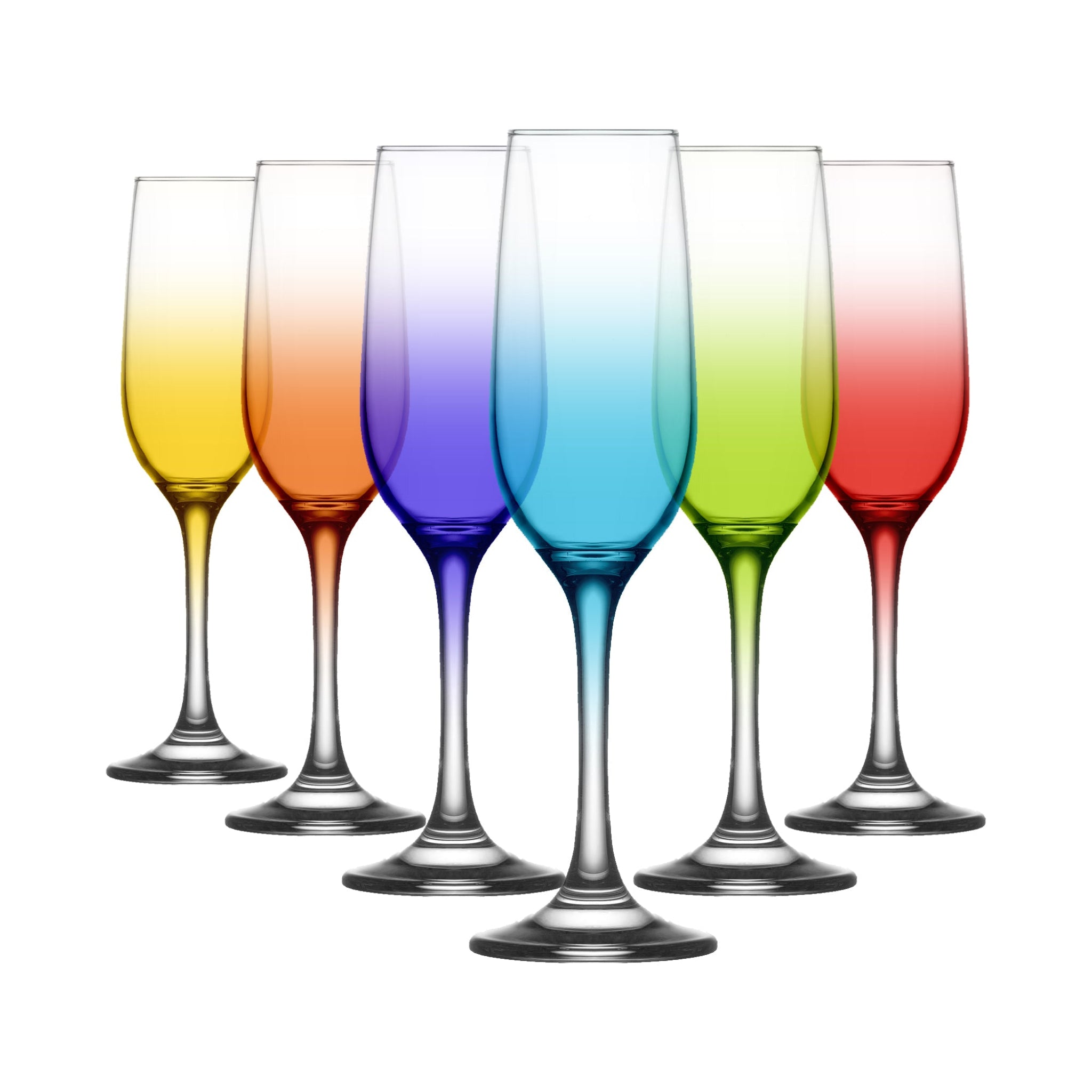 Set Of 6 Ombre Mix Coloured Champagne Flutes - Fame Ombre Champagne Flute Set Of 6 Sterling Home 1