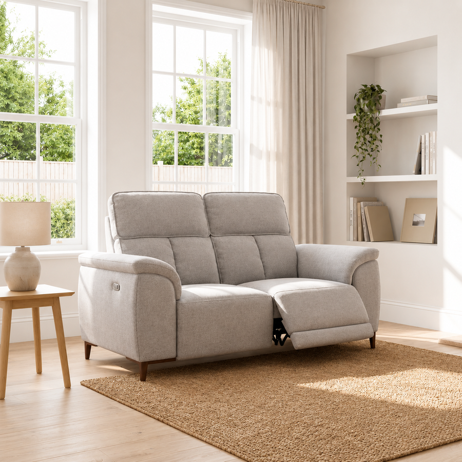 Loma 2 Seater Recliner Sofa - 2 Seater Sofa with 2 Power Recliners USB Fabric - Power Recliner with USB Sterling Home 2