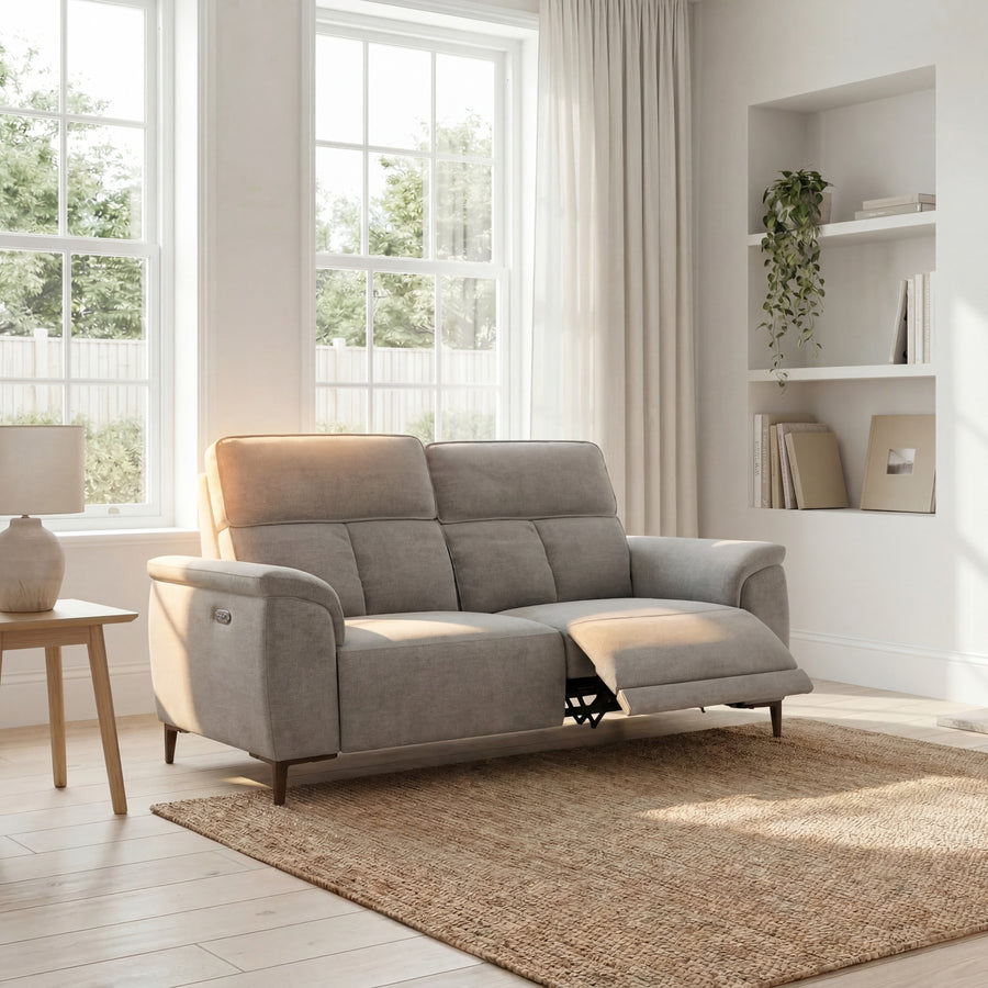 Loma Small 3 Seater Recliner Sofa - 2.5 Seater Sofa with 2 Power Recliners (Compact) USB Fabric - Power Recliner with USB Sterling Home 2