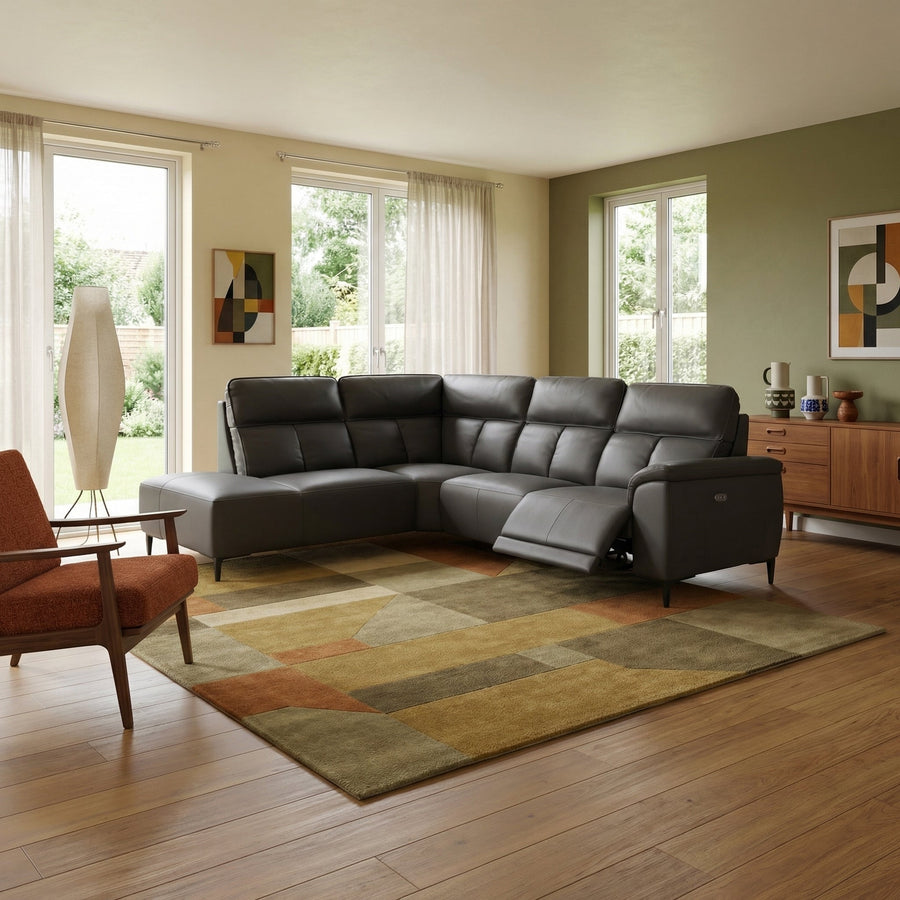 Loma Large Corner Sofa - Combination 1 Left Terminal with 2.5 Right Power 2 Pieces Cat 20S - Left Hand Facing - Power Recliner with USB