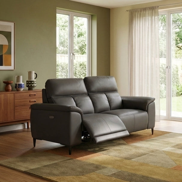Loma Small 3 Seater Recliner Sofa - 2.5 Seater Sofa with 2 Power Recliners (Compact) USB Fabric - Power Recliner with USB