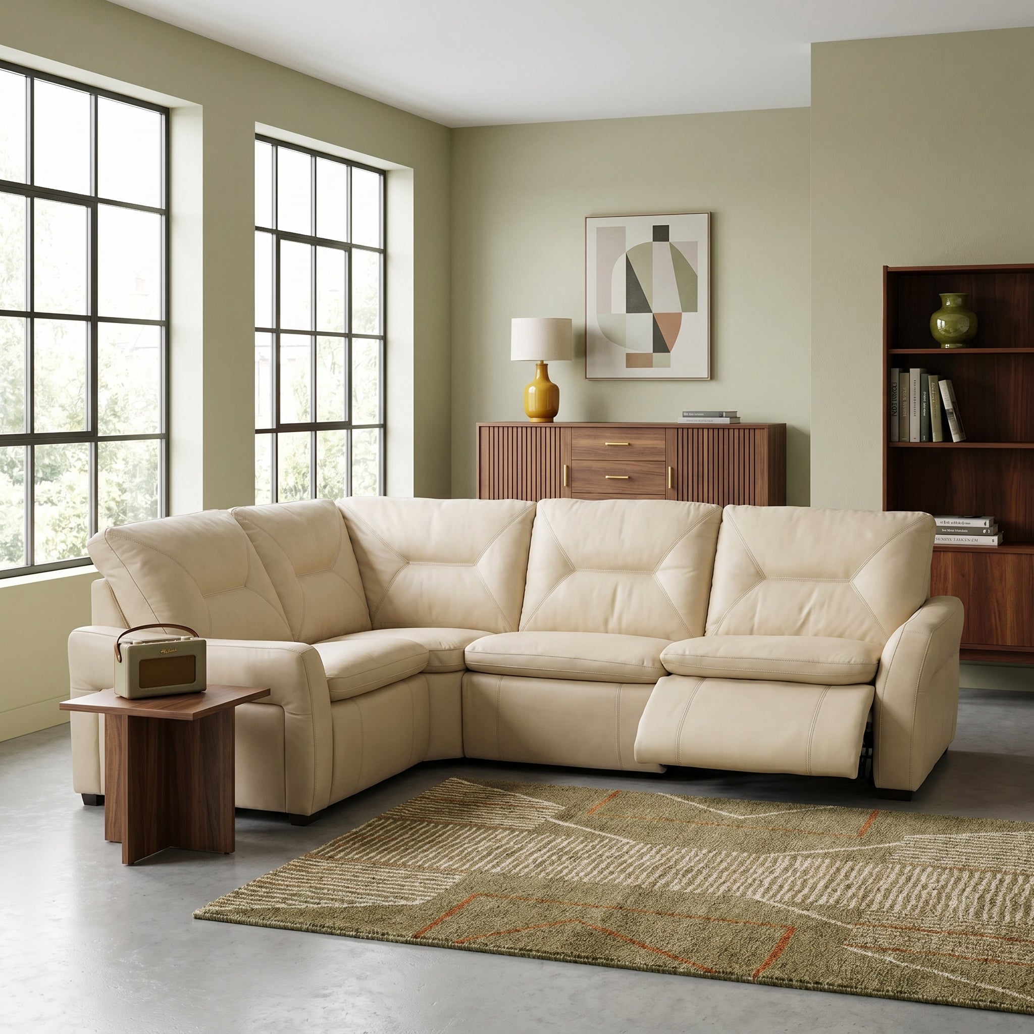 Lusso Corner Sofa - Combination 6 2.5 Right Corner 1.25 Power Fabric - Right Hand Facing - Power Recliner with Power Footrest and USB Sterling Home 2