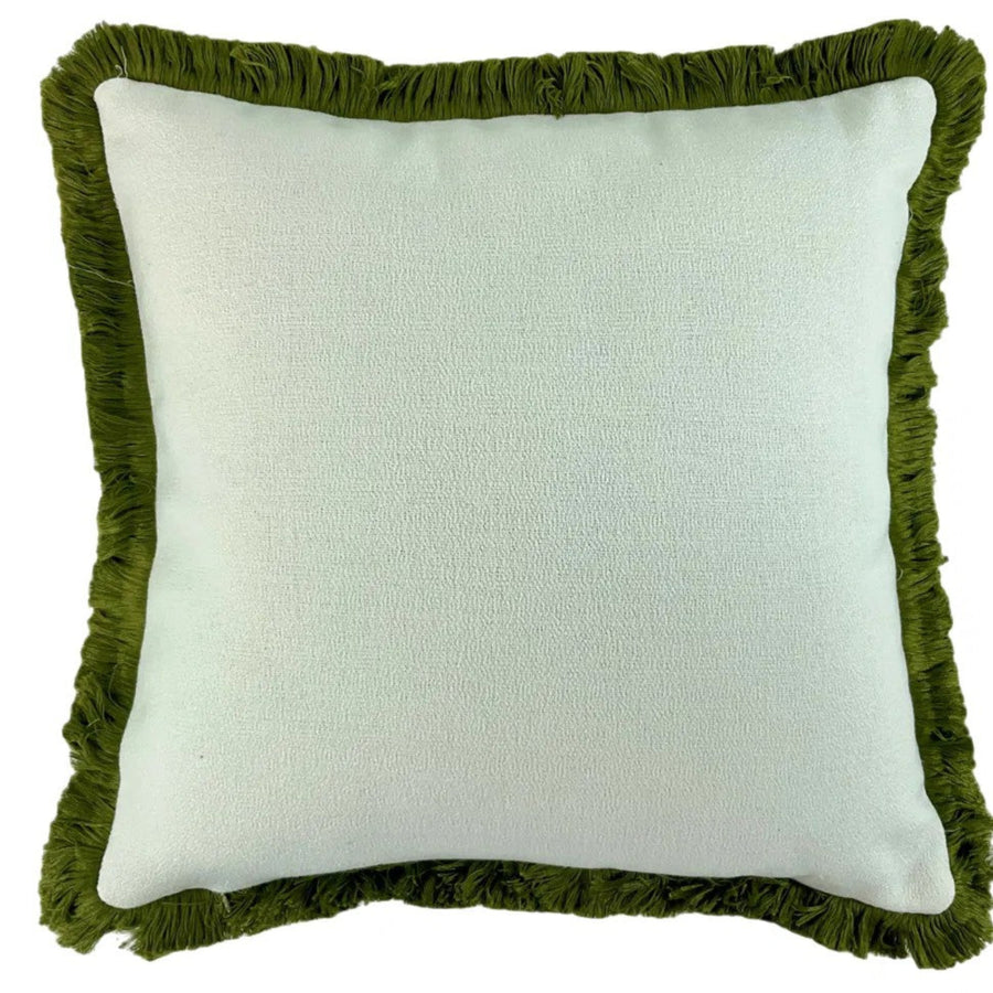 Slub With Olive Fringe Cushion 56CM - Slub With Olive Fringe Cushion 56CM Sterling Home 1
